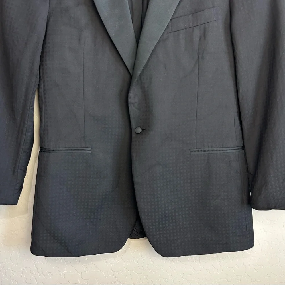 Z Zegna 100% Wool Black Blazer Sport Jacket 46 L check plaid